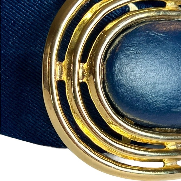 Vintage Daylor Navy Blue Gold Retro Stretch Belt 80s Disco Art Deco Glam